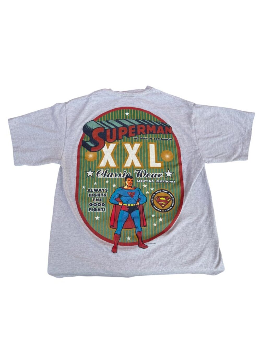 Vintage Superman XXL Graphic T-Shirt Gray Giant By Tee Jays 100% Cotton USA Made